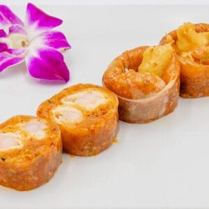 Tatar Tango Ebi Ten  - Paper roll z  tatarem z Łososia i krewetkami w tempurze
